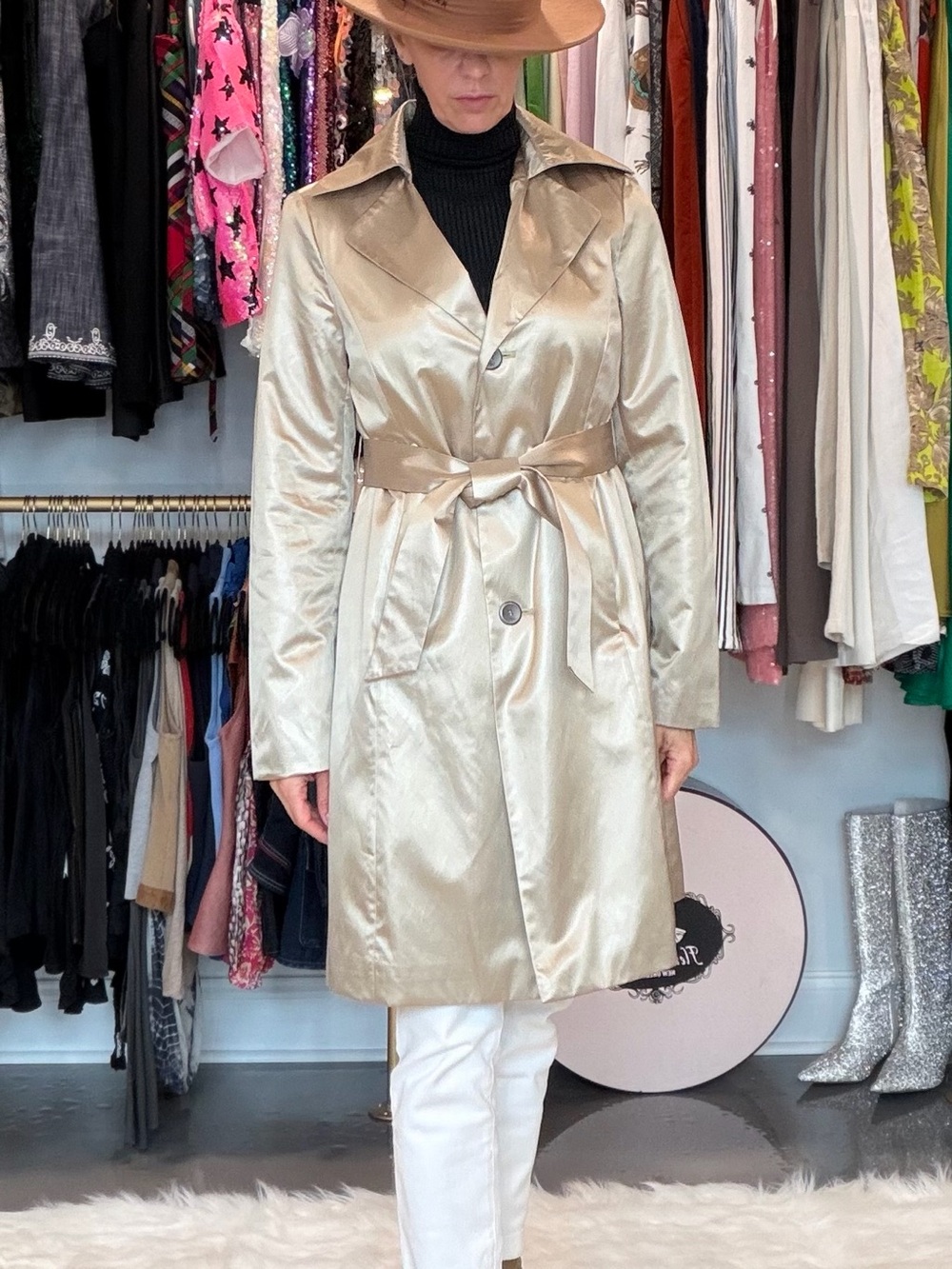 NWT Kenneth Cole New York Women’s Beige/Champagne Belted Trench Coat Size M